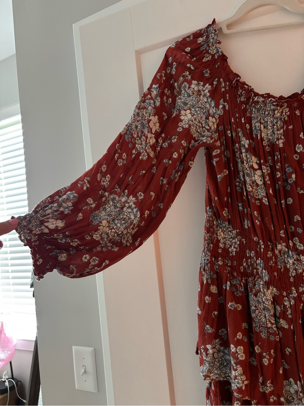 Urban Outfitters Rust Floral Smocked Peasant Top